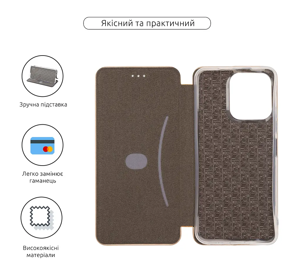 Чехол-книжка для TECNO Spark 40C 4G, G-Case, золотой, кожаный чехол-книга из экокожи (PU) и TPU, с магнитом, с подставкой и вместительным кардхолдером, противоударный, защита всего корпуса, ArmorStandart (ARM89029) - фото 3