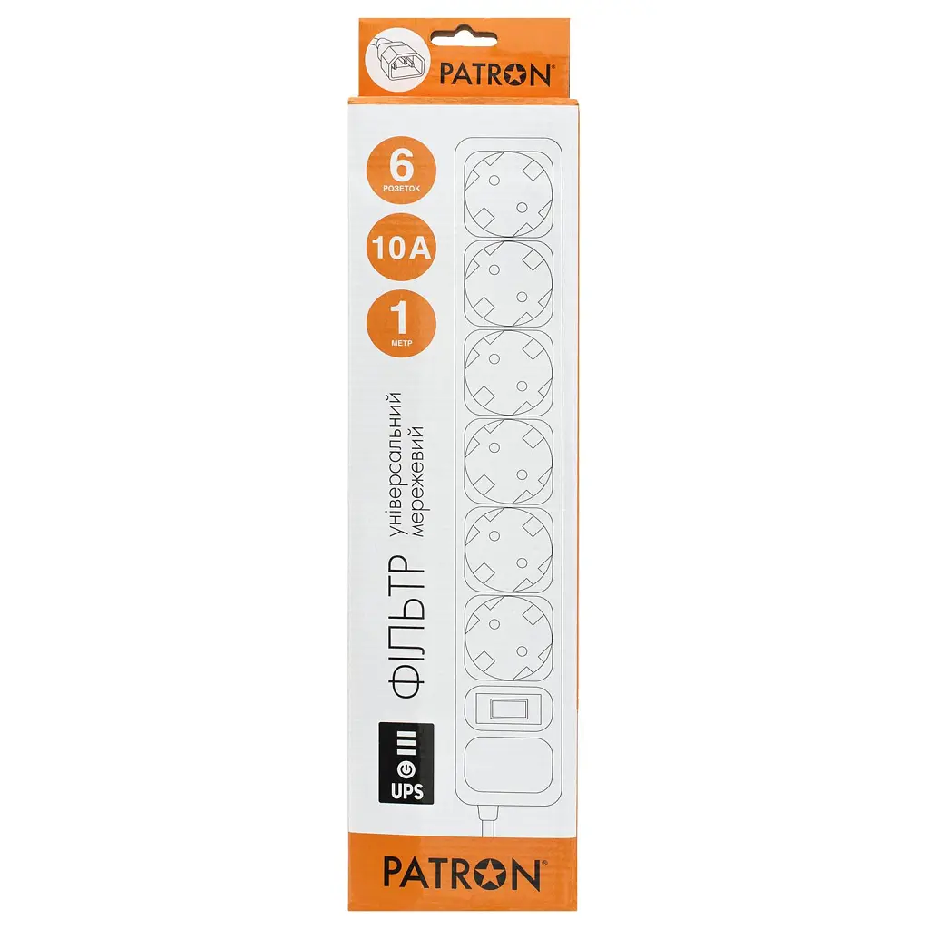Мережевий фільтр живлення Patron 1 m3*1mm2 (SP-1063U) 6 розеток BLACK (EXT-PN-SP-1063U) - фото 2