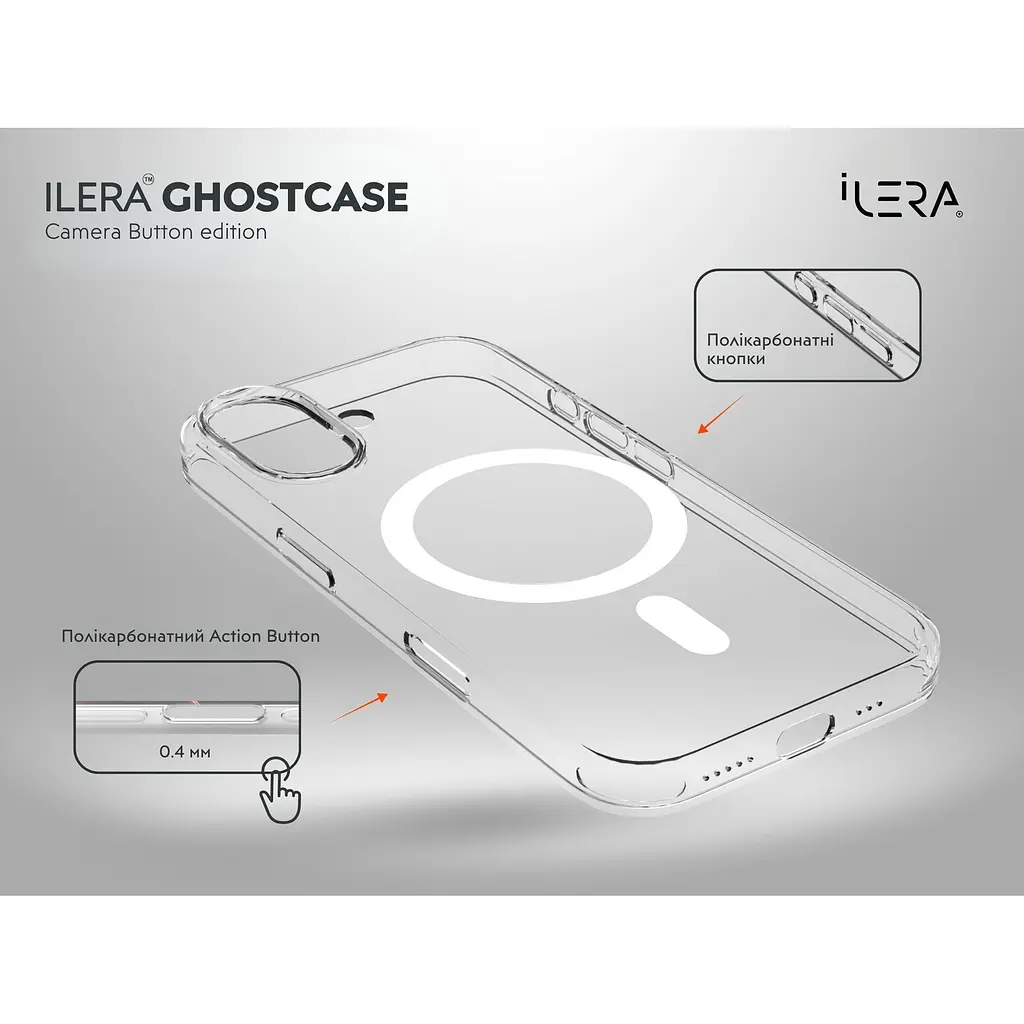 Чохол iLera GhostCase Camera Button with MagSafe для Apple iPhone 17 Transparent (ILGCAClCaBk17) [150392] - фото 3