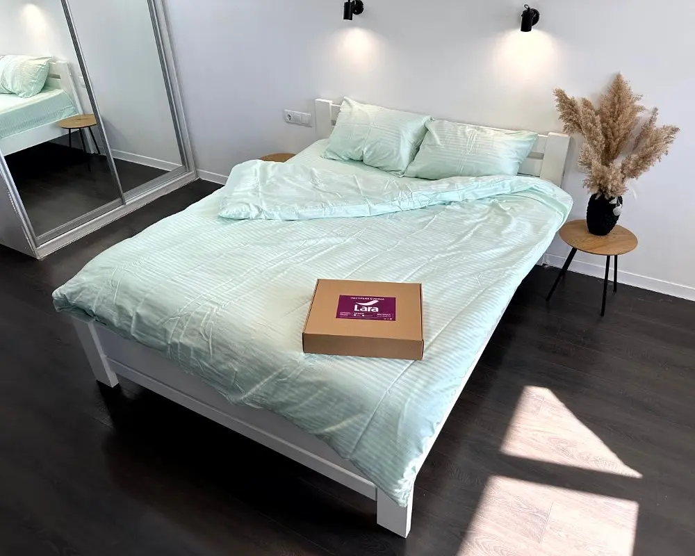 Постільна білизна LARA сатин-страйп LUX light green d13179е євро - фото 3