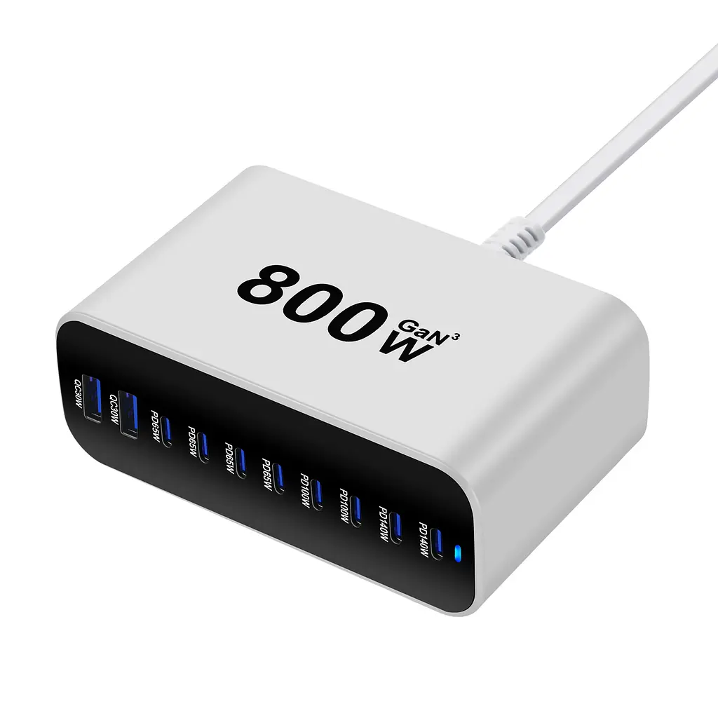 Мережевий зарядний пристрій No Brand GAN3 Pro YMS-615-800W 8Type-C 140-65W+2USBQC3.0-30W Білий (2911820485) - фото 5