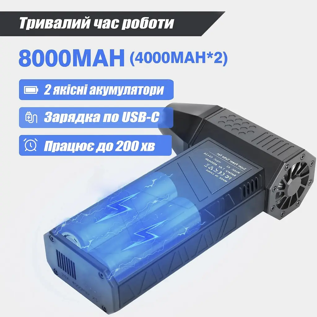 Вентилятор Jet Fan X6 турбо ручной мини аккумуляторный 8000 mAh 52 м/с - фото 4