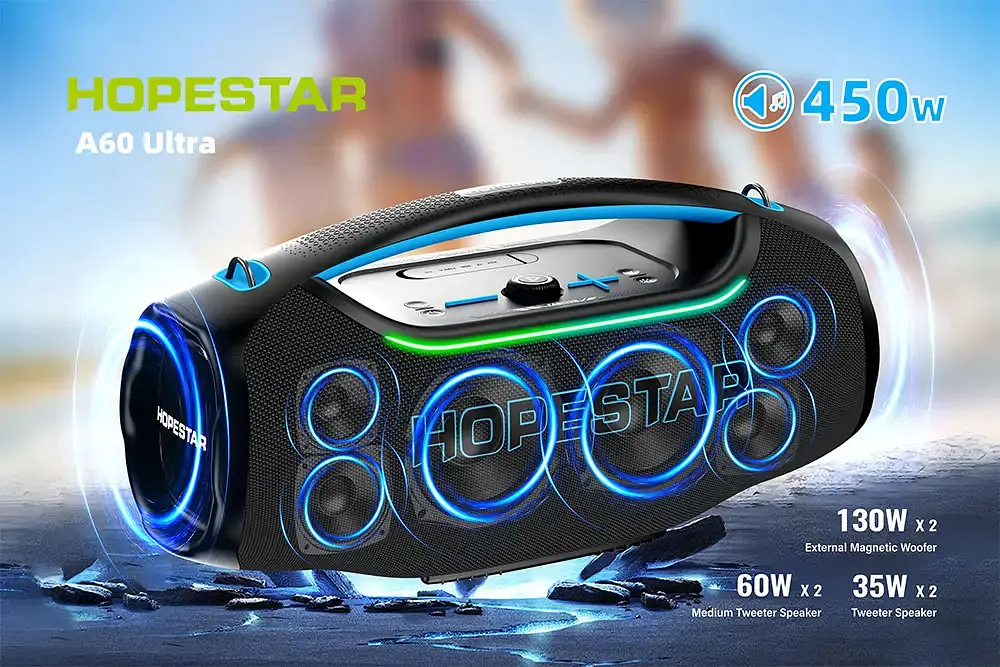 Колонка Bluetooth Hopestar A60 Ultra 450 Вт із мікрофоном RGB, IPX6, 30000 mAh - фото 6
