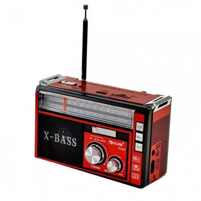 Радіоприймач колонка з радіо FM USB MicroSD і ліхтариком Golon RX-381 на акумуляторі Червоний - фото 2