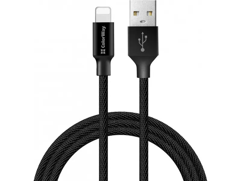 Кабель ColorWay (CW-CBUL007-BK) USB Apple Lightning 2.4A 2м чорний