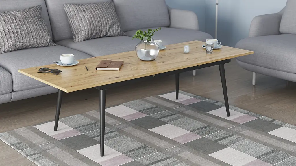 Стол журнальный трансформер Dandi Small Ferrum-decor 45x120(160)x60 Черный металл ДСП Дуб Артизан 16 мм (FRD-106792) - фото 2