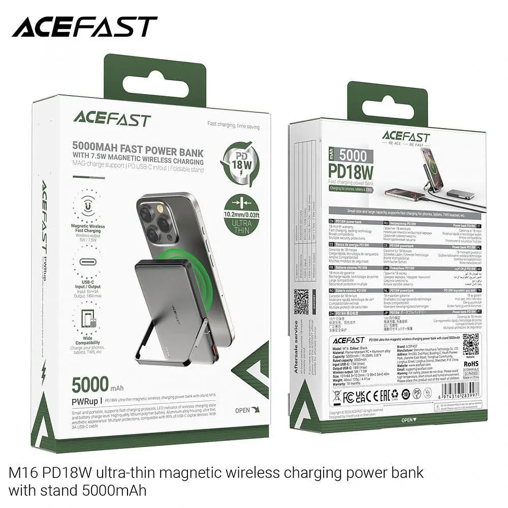 Павербанк Acefast Magnetic Wireless Black 5 000 mAh / 18 Вт (6974316283997) - фото 5