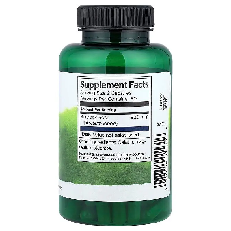 Корінь лопуха Burdock Root 460 mg Full Spectrum, 100 капсул Swanson vit0004308 - фото 2