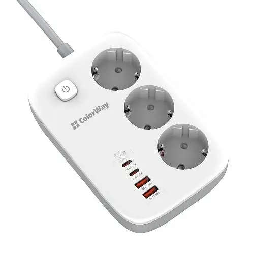 Мережевий фільтр GaN3 Pro, 3 розетки, 2 м, White ColorWay teh0028204 - фото 2