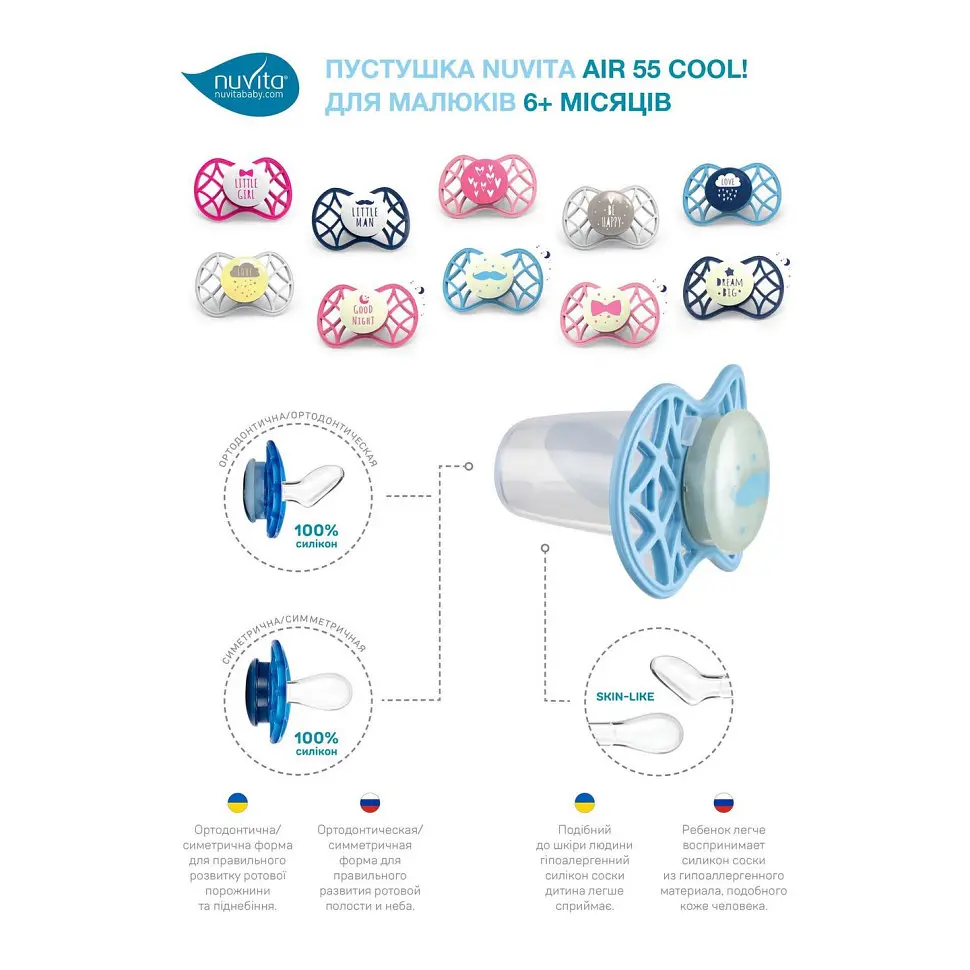 Пустышка Nuvita 7084 Air55 Cool ортодонтическая 6m+ сердечки розовая NV7084PY - фото 5