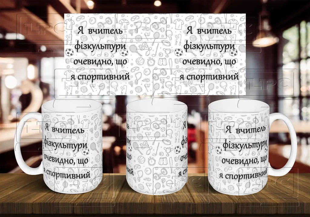 Чашка "Я вчитель фізкультури, очевидно, що я спортивний" 425 мл Темно-синя