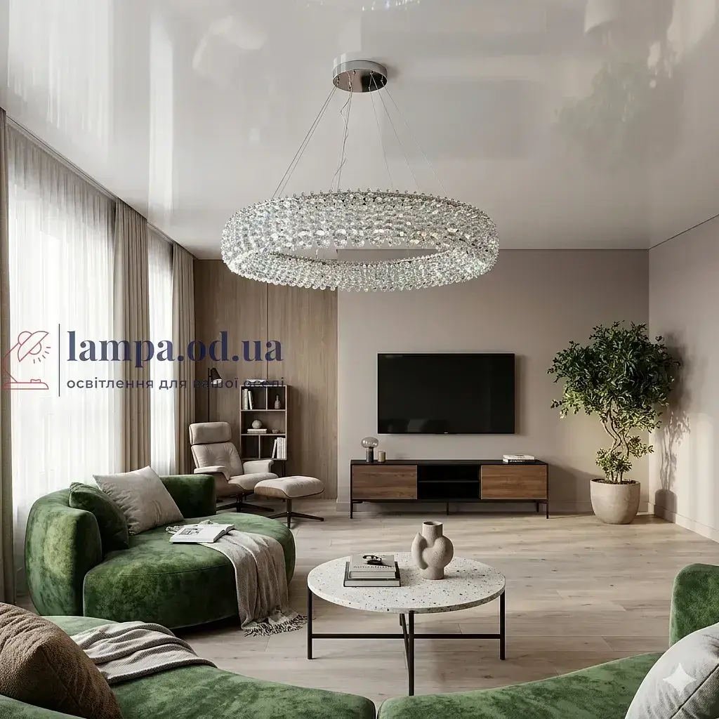 Підвісна кришталева LED люстра для вітальні Diasha 505-800CH хром 80 см 48W 3 режими світла