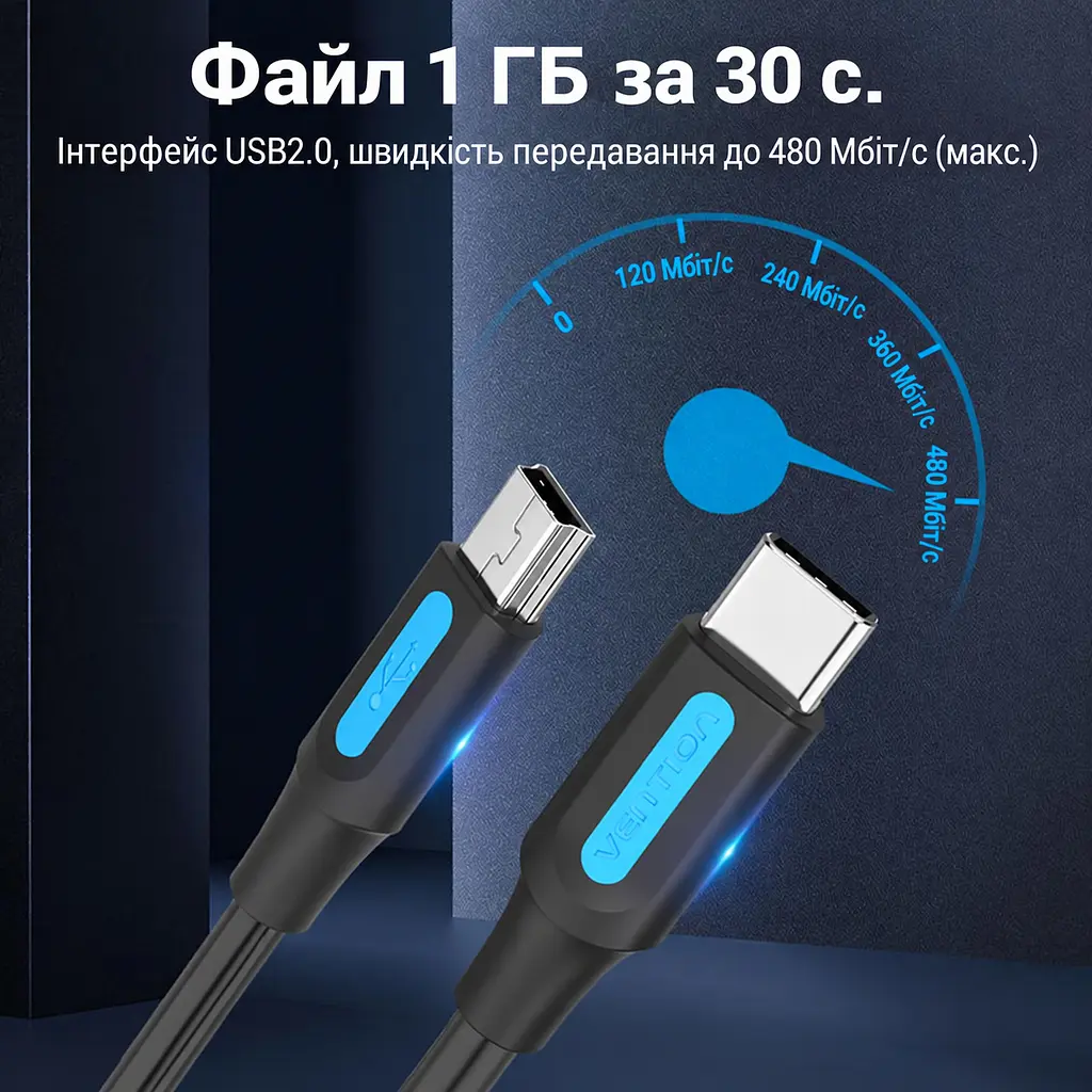 Кабель Vention COWBH USB-C - Mini-USB 2 м чорний (COWBH) - фото 4