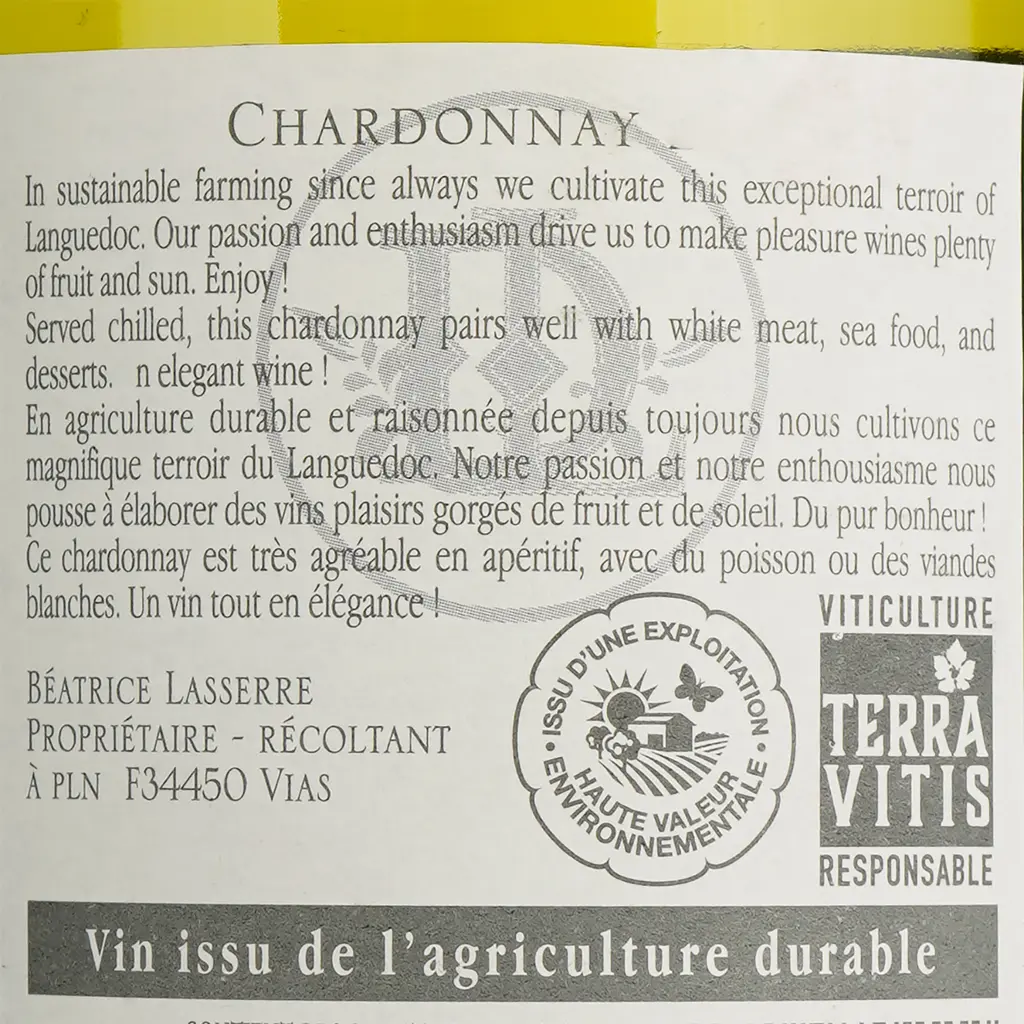 Вино Domaine Lasserre Chardonnay Coteaux De Beziers IGP, белое, сухое, 0,75 л - фото 6