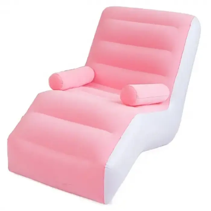 Надувний диван крісло з підлокітником Inflatable Sofa 80×140×85 см, рожевий, зі вбудованим насосом