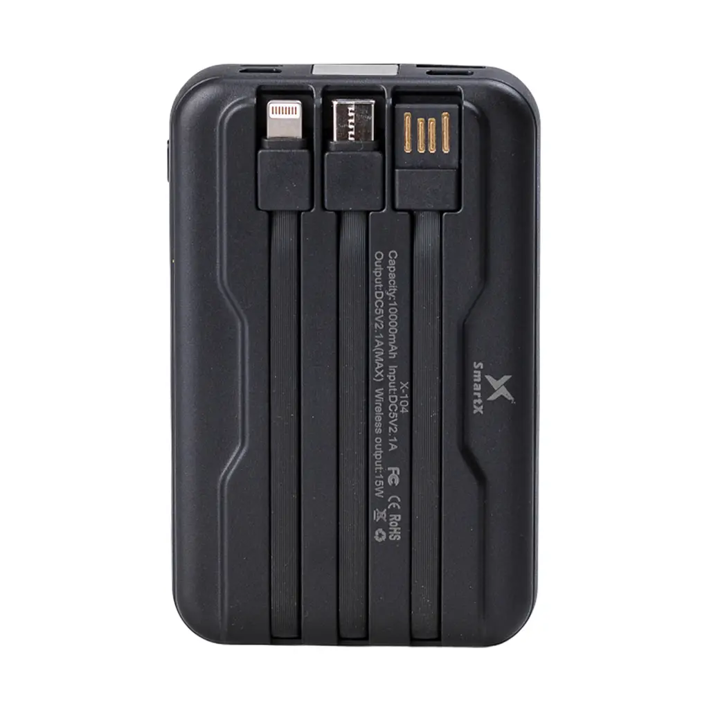 Повербанк Smart X X104 10000 mAh с беспроводной зарядкой USB-С/USB-A/microUSB/Apple Lightning 3 шнура в комплекте - фото 2