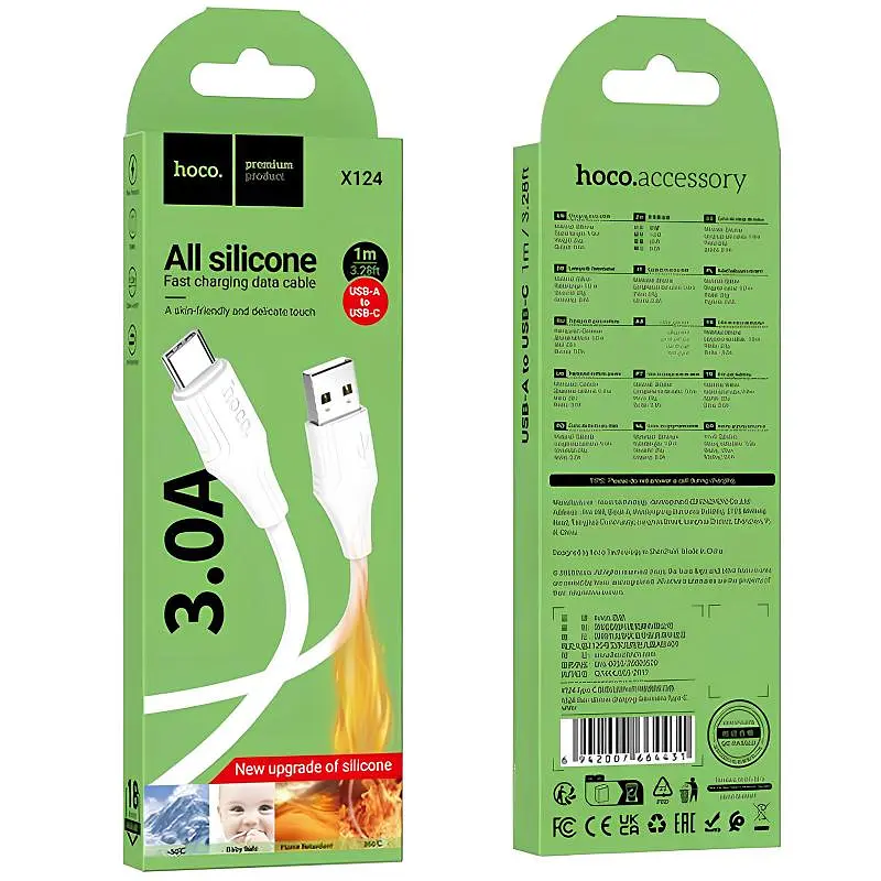 Дата кабель Hoco X124 Bien silicone USB to Type-C 3A (1m) White - фото 3