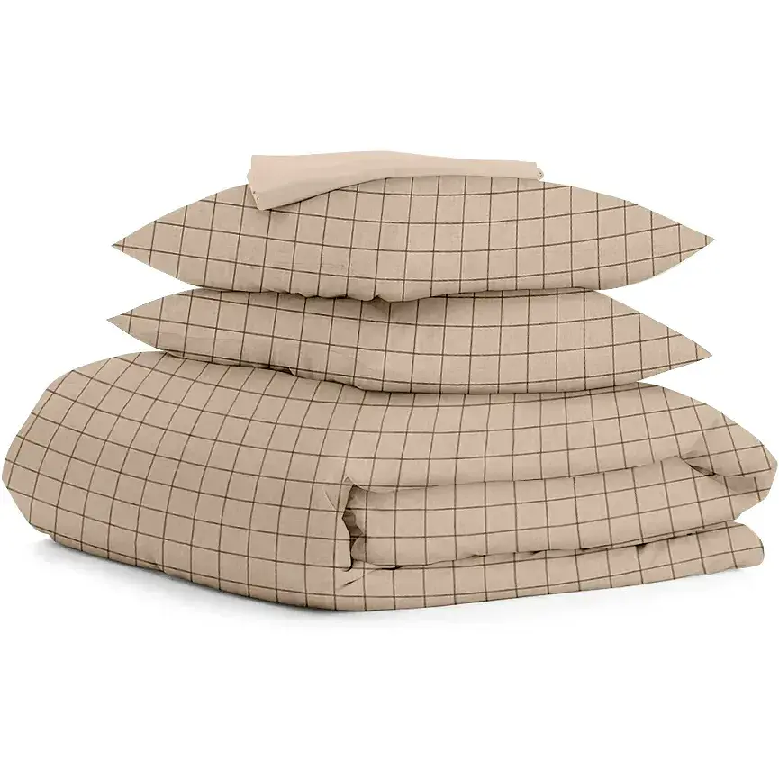 Комплект постільної білизни Cosas двоспальний з простирадлом на резинці BEIGE GEOMETRY CS10 180 x 220 см (CellAshbeige_El160-12Magnolia_180)