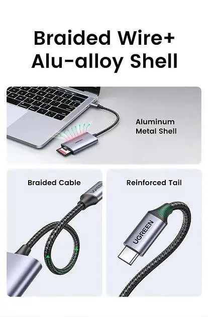 Кардридер USB-C 2 in 1 UGREEN CM401 Card Reader Type-C to SD/TF 4.0 Grey (15251) - фото 7