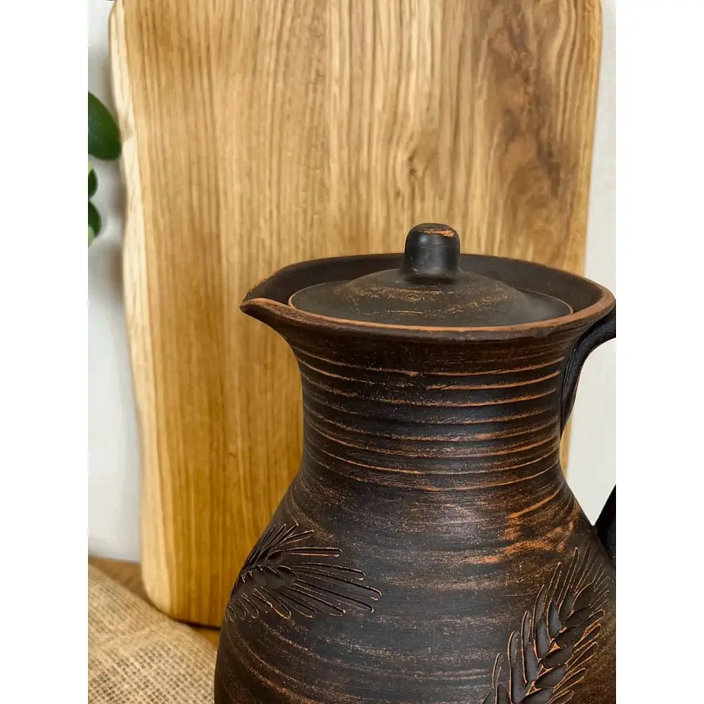 Кувшин 2.5 литра керамический (глиняный) резной с ручкой Колосок - фото 6