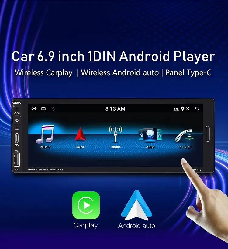 Универсальная магнитола 1din-6.9 с поддержкой Android 12 и Carplay XPRO 4+64GB (42456-6288A64_3223) - фото 3