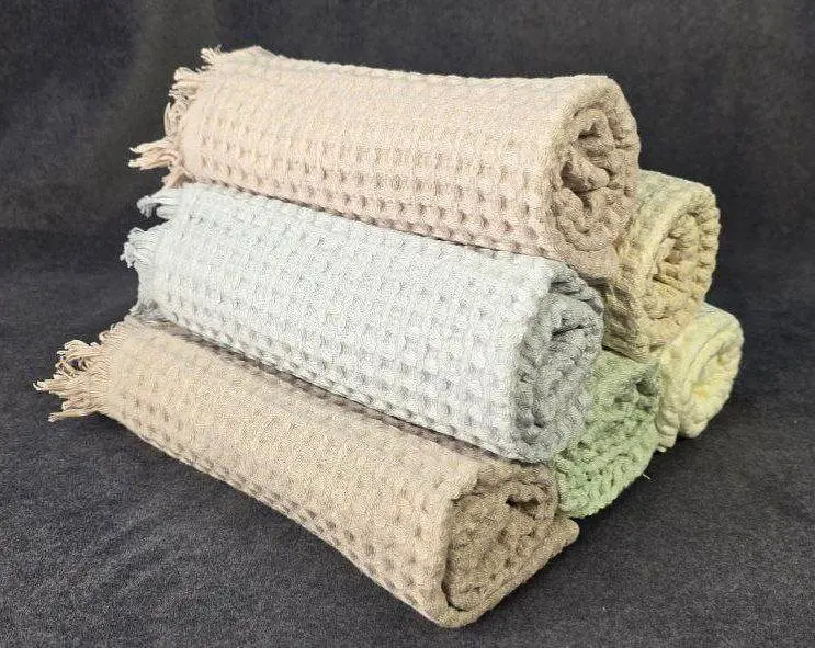 Набір рушників для обличчя з льону 6 шт. 50х90 см L&M Home Textiles XT-517-144 вафельні рушники пастельні кольори в наборі - фото 3