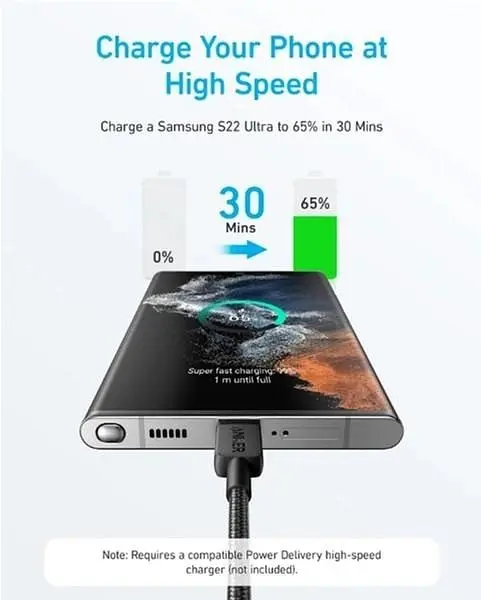 Кабель Anker 322 USB-C - USB-C, 0.9 м, Чорний (A81F5G11) - фото 2