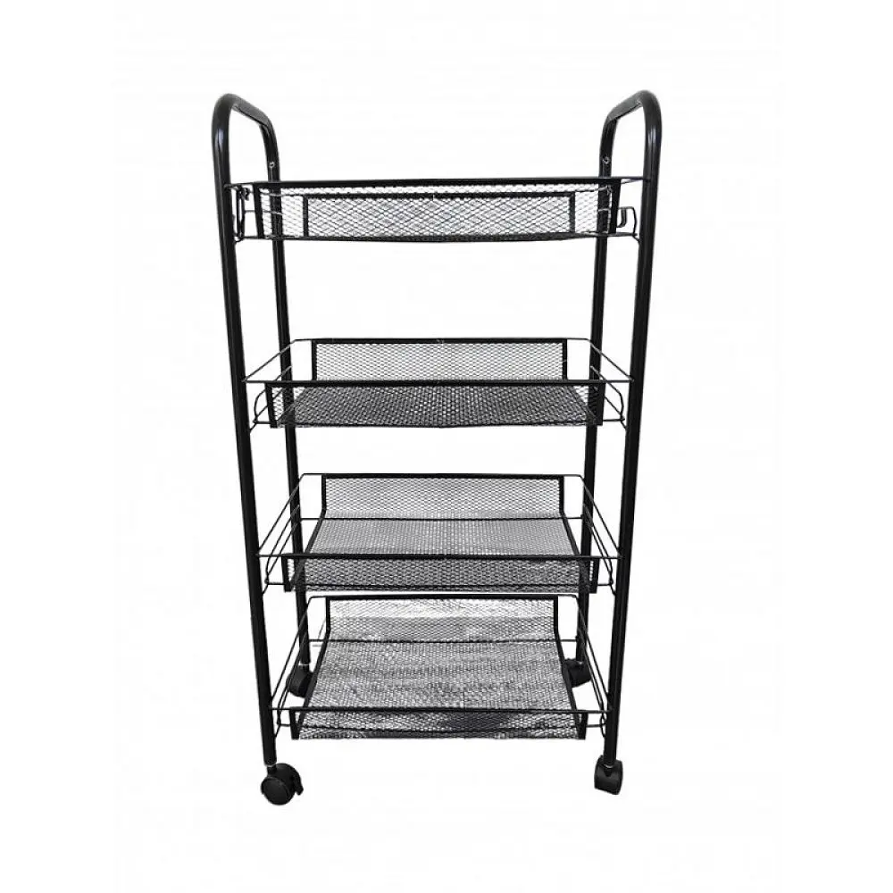 Этажерка металлическая на колесах с 4 металлическими полками Черный (348669) - фото 2
