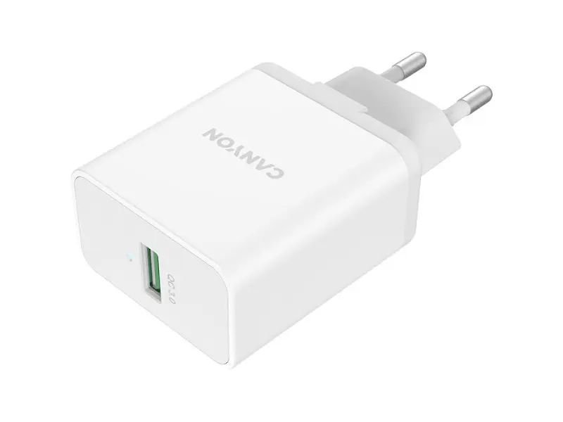 Мережевий зарядний пристрій Canyon USB-A QC 3.0 White (CNE-CHA24W)