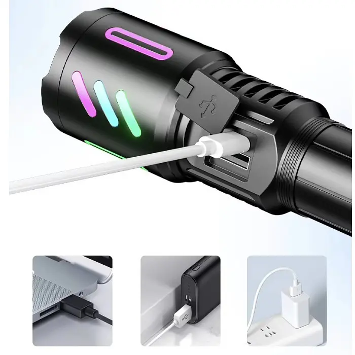 Аккумуляторный фонарь с флуоресцентной окраской 1143-TG PM10-TG 1x26650 Power Bank ЗП Type-C - фото 6