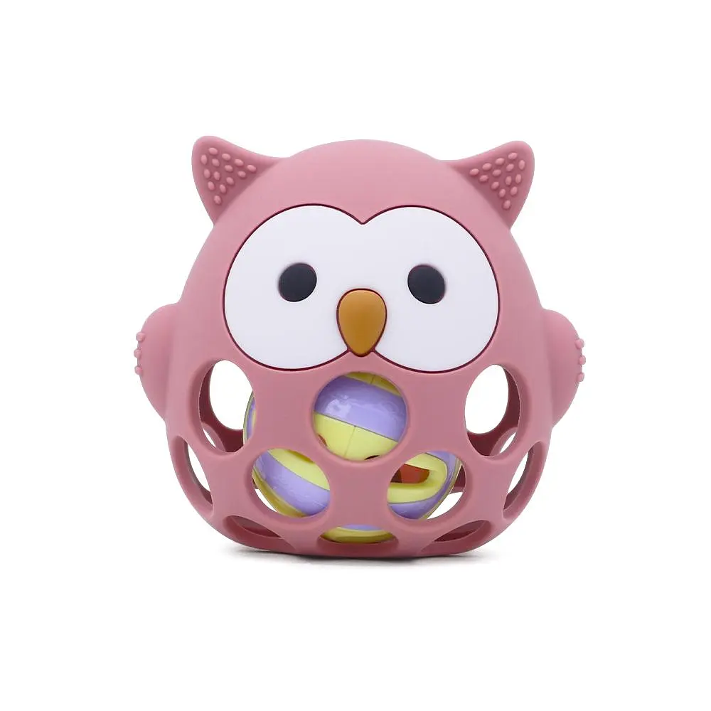 Набір силіконового дитячого посуду Cheeks для прикорму на присосках із харчового силікону темно рожевий з гризунком прорізувачем-брязкальцем  duplication - фото 5