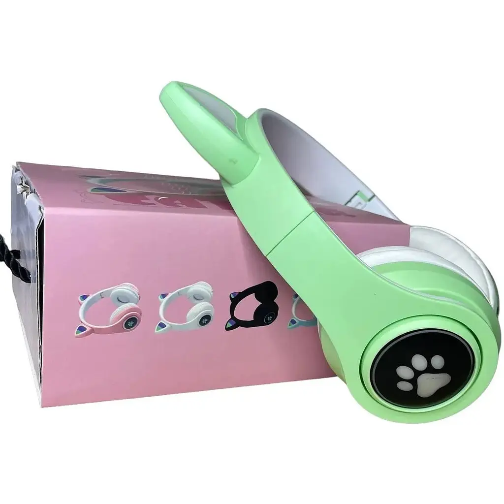 Навушники дитячі Opt-Top Cat ear В39М підсвічування/FM-радіо/MicroSD/Bluetooth м'ятні (1756375769) - фото 2