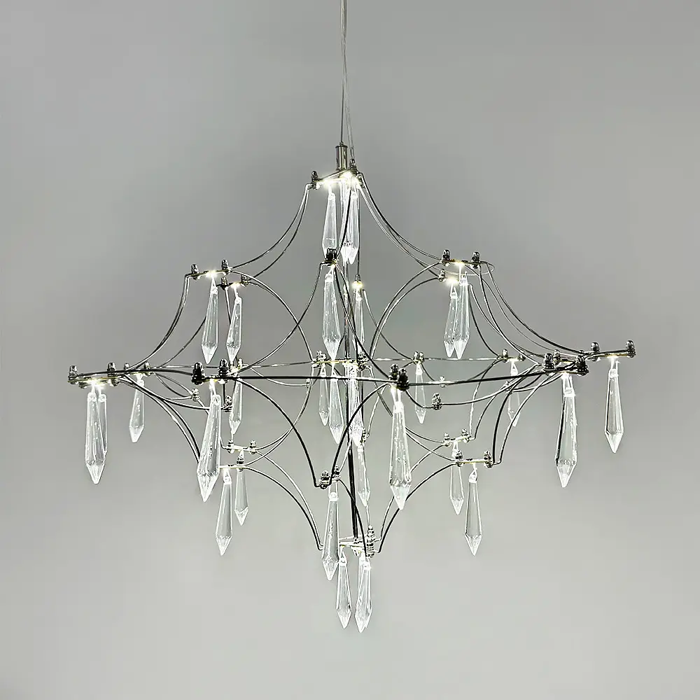 Невесомая серебряная Led люстра d60 см Ст. MJ 156-600 CH | Line F - фото 3