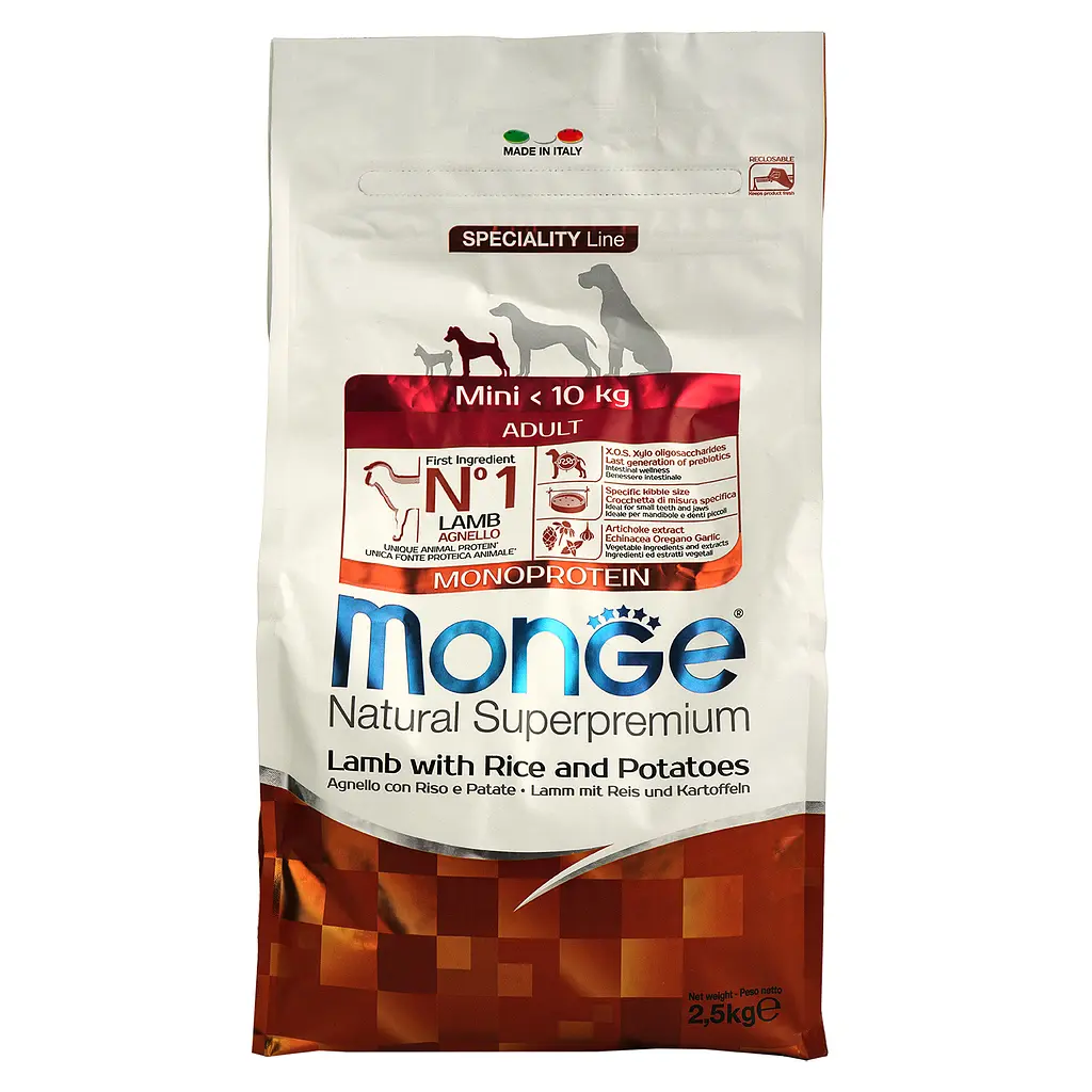 Сухой корм Monge Dog Mini Adult, для взрослых собак маленьких пород, ягненок, рис и картошка, 2,5 кг - фото 2