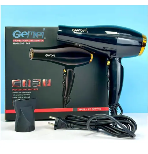 Фен для волосся Gemei GM-1765 дві швидкості та три режими 2800 Вт Чорний - фото 7