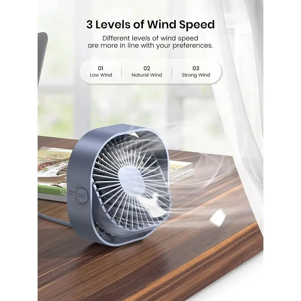 Портативный мини-вентилятор Topk K50 USB charging 360° rotating Gray - фото 5