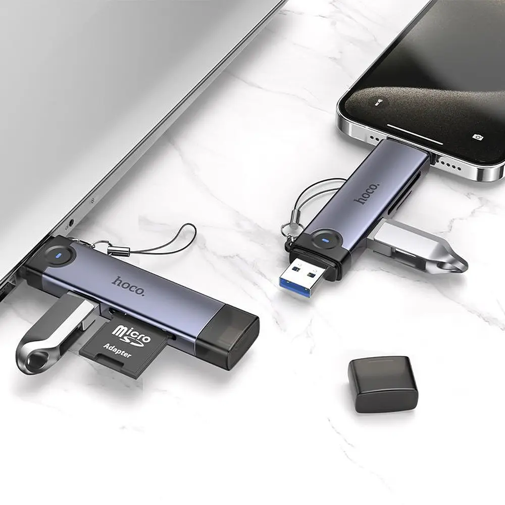Кардрідер Hoco HB56 Victory USB/Type-C 3-in-1 card reader Black - фото 3