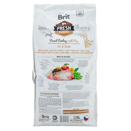 Сухий корм Brit Fresh для дорослих собак, із зайвою вагою, з індичкою та горохом, 12 кг - фото 3