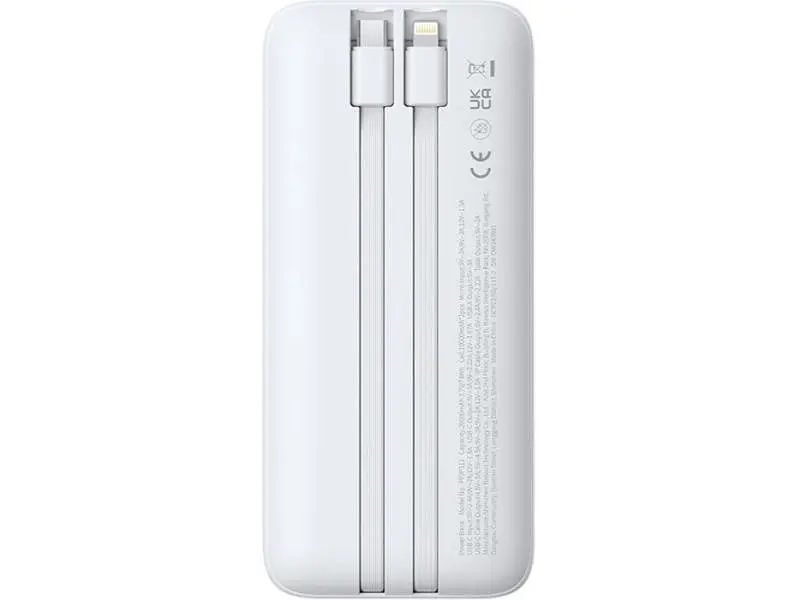 Зовнішній акумулятор (Power Bank) BASEUS Lipow Built-In Lightning/USB-C 20000mAh White (P10079102213-00) - фото 3