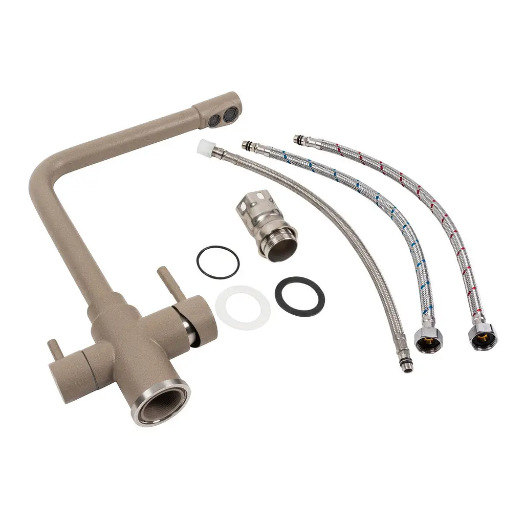 Смеситель под фильтр Platinum KT 8201 (8626) поворотный двухрычажный из нержавеющей стали титан - фото 3