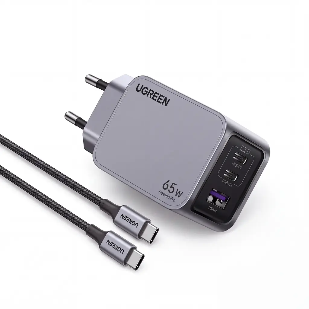 Мережевий зарядний пристрій UGREEN Nexode Pro X755 до 65 Вт сумарно 2 USB-C та 1 USB-A PD 3.0 PPS QC 4.0+ з кабелем USB-C на USB-C 1 м 100 Вт (25871)