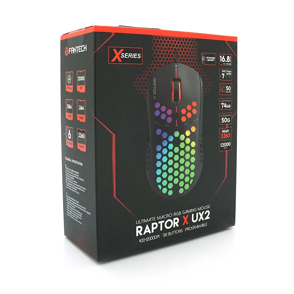 Ігрова миша провідна RAPTOR UX2 X, 6 кнопок, 200-4800 DPI, Led Lighting RGB, 1,8 м, Win7/8/10 Mac OS, Black, COLOR BOX - фото 4