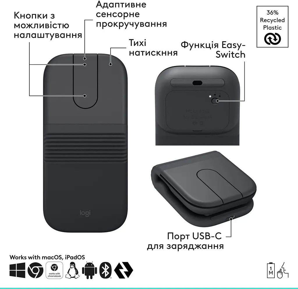 Мышь Logitech MOBI FOLD For Business Graphite (L910-007605) - фото 15