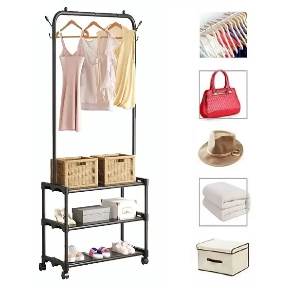 Вешалка-стойка для одежды Stenson с полками для обуви 56х34.5х162 см R93316-BL (35713) - фото 2