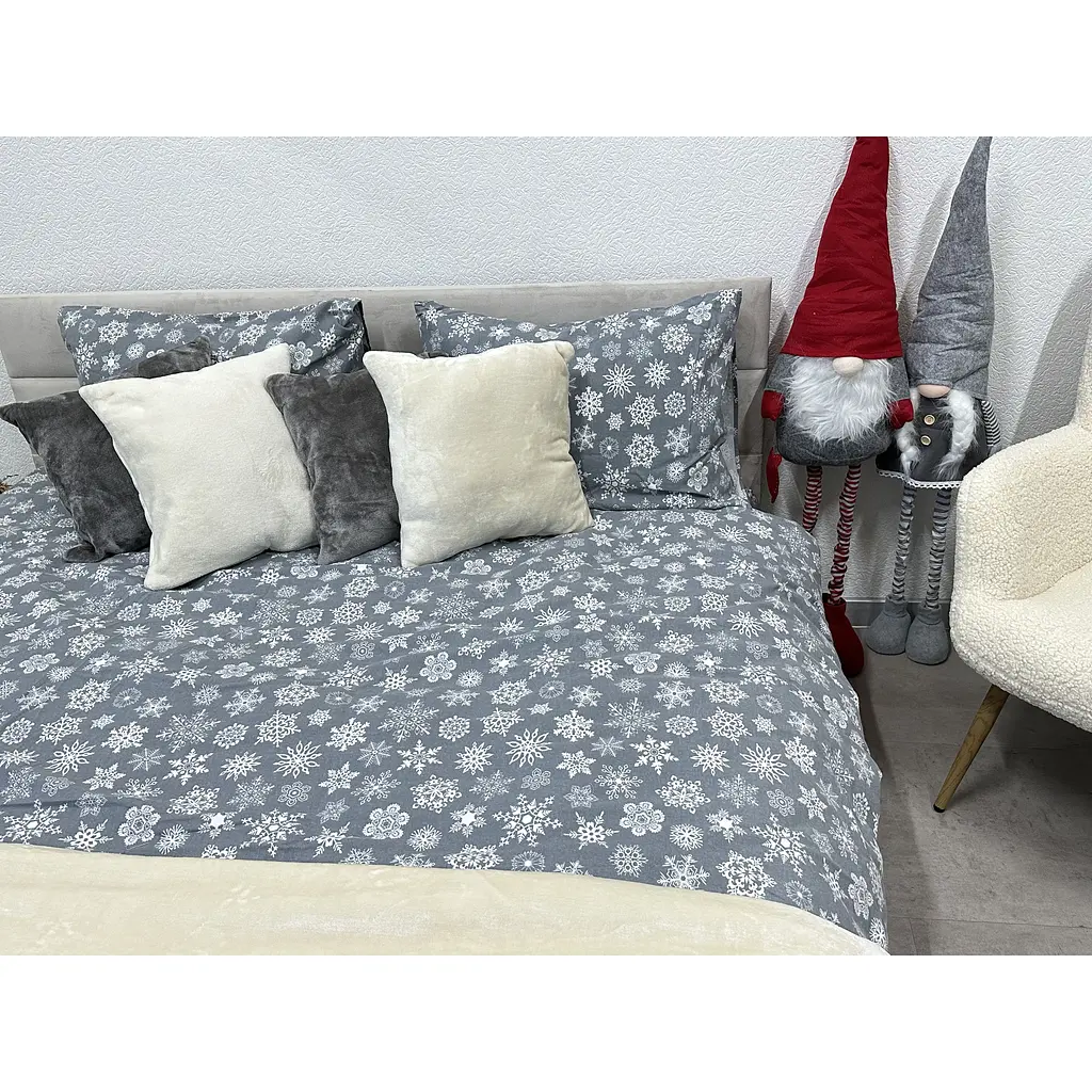 Комплект постільної білизни Ecotton двоспальний 15501 Сніжинка на сiрому (24263) - фото 3