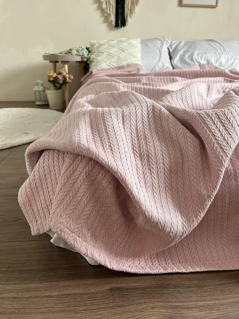 Покривало Zeintex Косичка бавовняне рожеве 160х210 см - фото 4