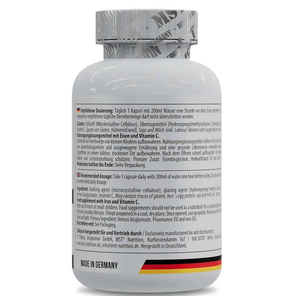 Вітамін С та залізо MST Nutrition Iron Bisglycinate, 120 капсул для профілактики залізодефіцитної анемії - фото 3