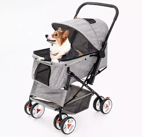 Складний візочок для домашніх тварин Pet Stroller with Storage Basket Grey - фото 2