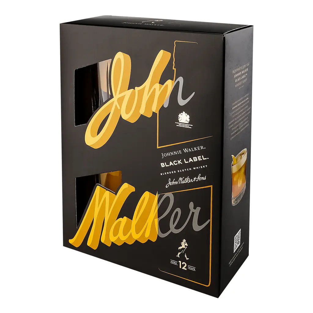 Віскі Johnnie Walker Black label Blended Scotch Whisky, 40%, 0,7 л + 2 склянки - фото 2