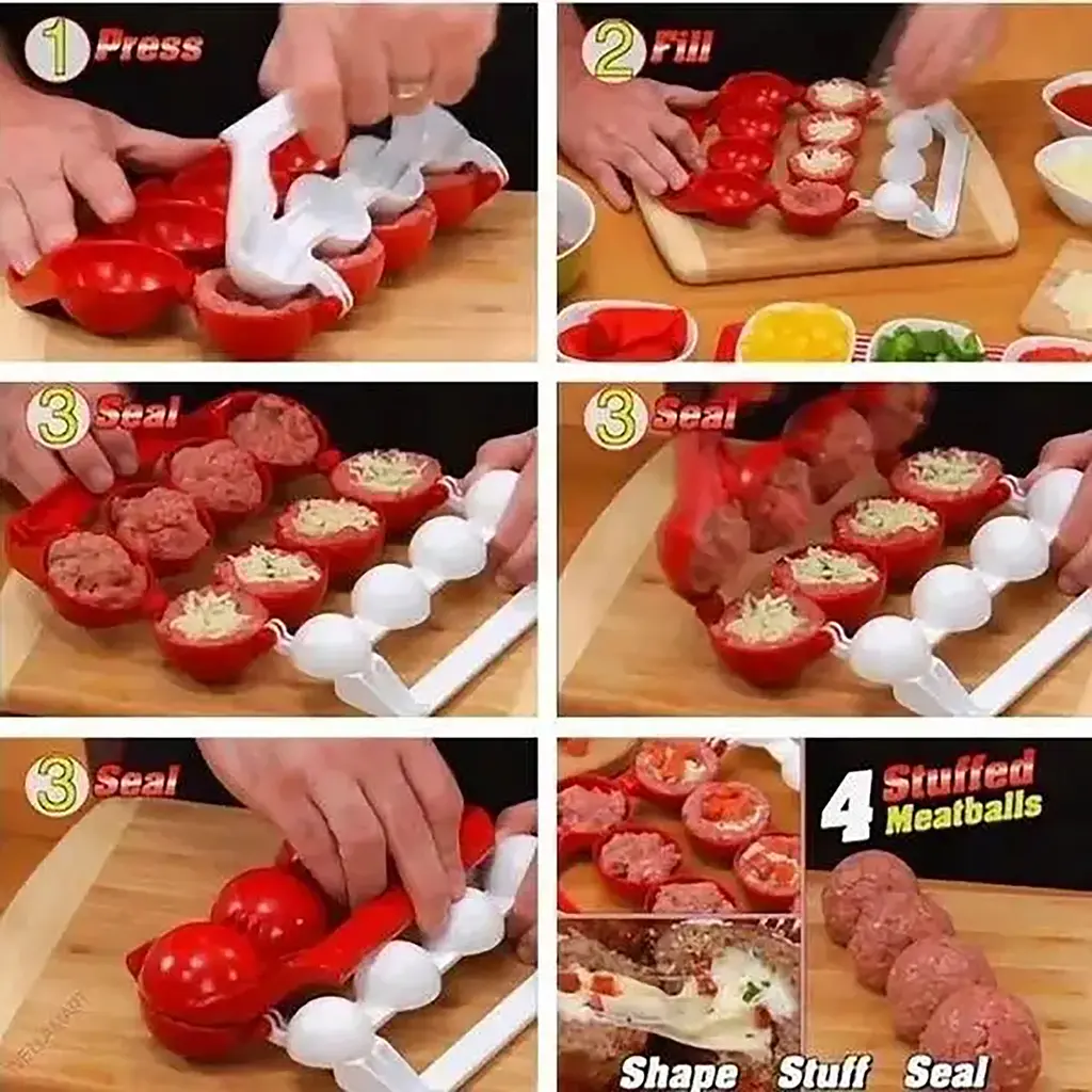 Форма для приготовления фрикаделек с начинкой Stuffed Ball Maker, Kitchen Master Красный 85830 - фото 7